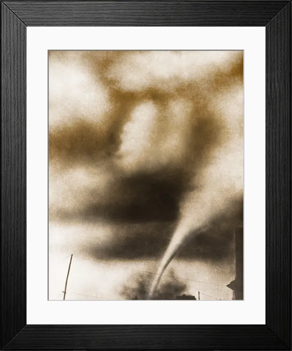 Framed Print : Tornado, Oklahoma, August 1925. The condensation funnel is clearly visible Framed Print : Tornado, Oklahoma, August 1925. The condensation funnel is clearly visible