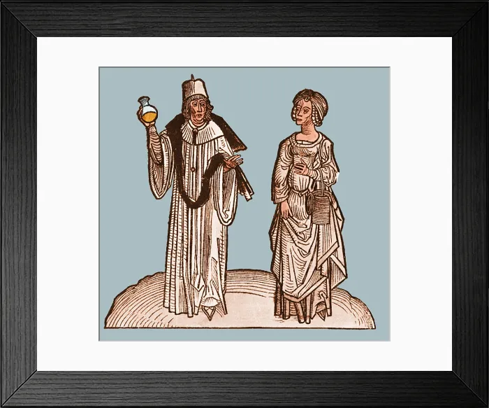 Framed Print : Uroscopy, 15th Century