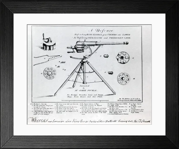 Framed Print : Puckle Defence Gun Patent, 1718 Framed Print : Puckle Defence Gun Patent, 1718