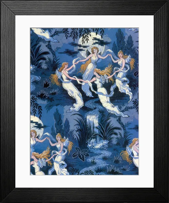 Framed Print : Fairies in the Moonlight, French Textile Framed Print : Fairies in the Moonlight, French Textile