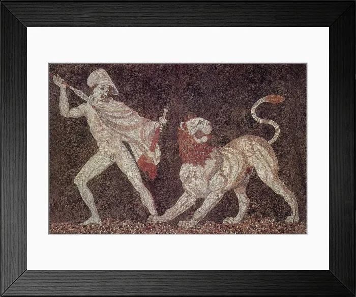 Framed Print : Detail of Lion Hunt Mosaic, 4th Century BC Framed Print : Detail of Lion Hunt Mosaic, 4th Century BC