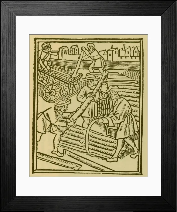 Framed Print : Timber Haulers, Medieval Tradesmen Framed Print : Timber Haulers, Medieval Tradesmen
