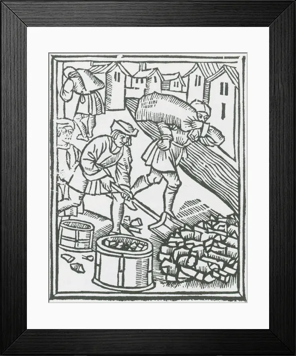 Framed Print : Charcoal Burners, Medieval Tradesmen Framed Print : Charcoal Burners, Medieval Tradesmen
