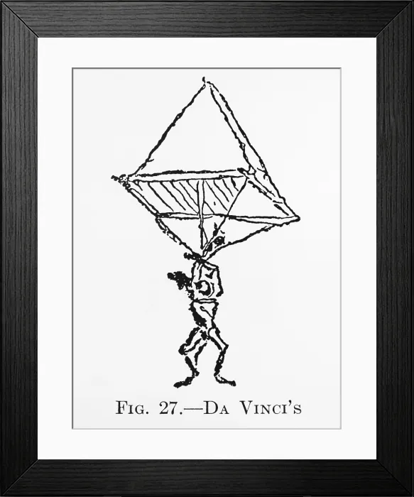 Framed Print : Parachute. Leonardo da Vinci's sketch of a parachute, circa 1500