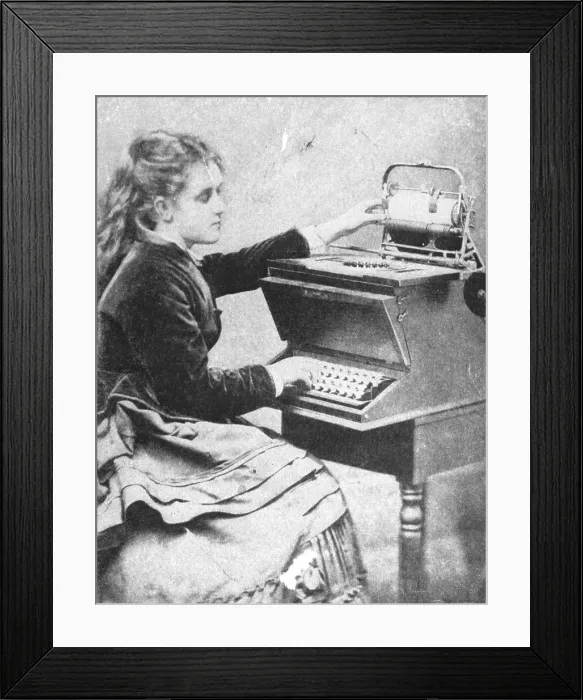 Framed Print : Lillian Sholes, The First Typist, 1872 Framed Print : Lillian Sholes, The First Typist, 1872
