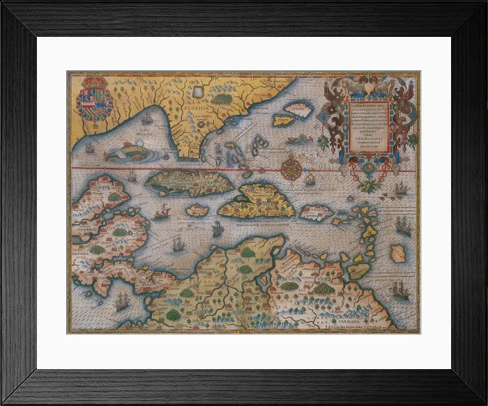 Framed Print : Map of Gulf of Mexico and C Framed Print : Map of Gulf of Mexico and C