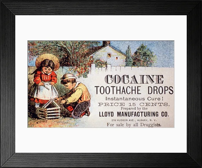 Framed Print : Cocaine Toothache Drops, Vintage Medical Advertisement