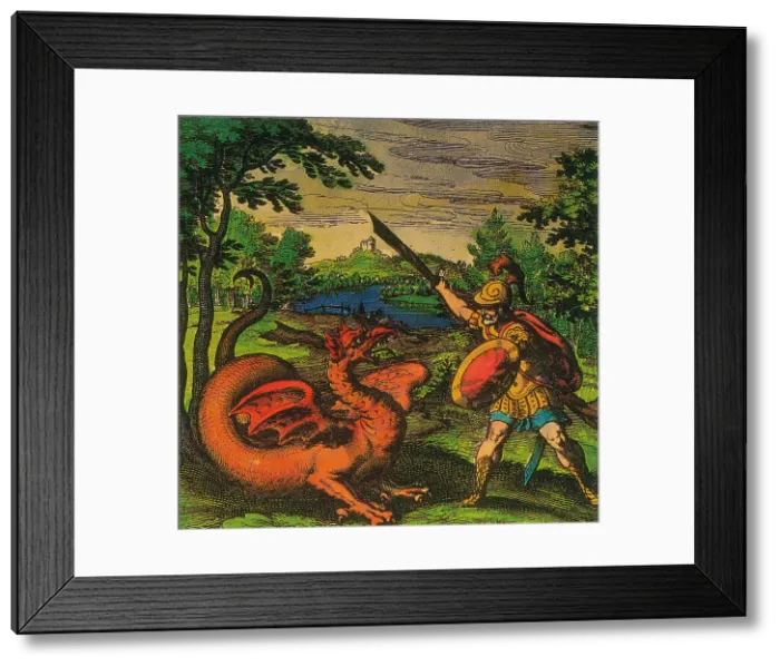 Framed Print : Alchemical Knight Slays the Primordial Dragon, 1625 Framed Print : Alchemical Knight Slays the Primordial Dragon, 1625