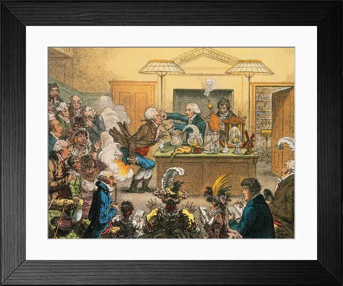 Framed Print : Humphry Davy, 'New Discoveries in PNEUMATICKS!'