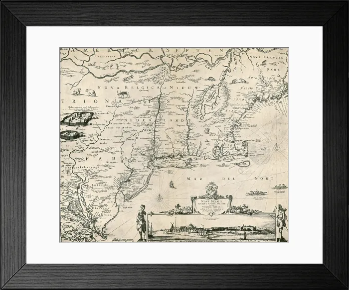 Framed Print : Visscher Map, New Netherland, 1650 Framed Print : Visscher Map, New Netherland, 1650