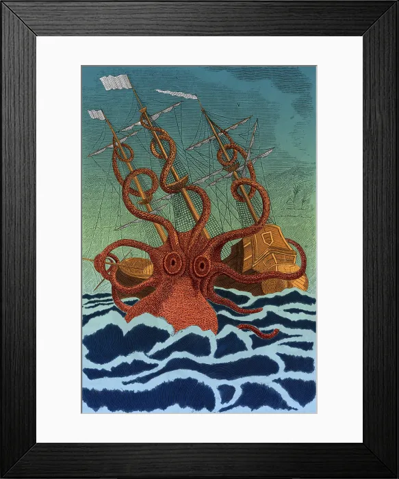 Framed Print : Giant Squid Attacking Ship, 1801 Framed Print : Giant Squid Attacking Ship, 1801