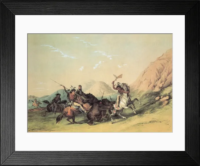 Framed Print : Indians Attacking the Grizzly Bear Framed Print : Indians Attacking the Grizzly Bear