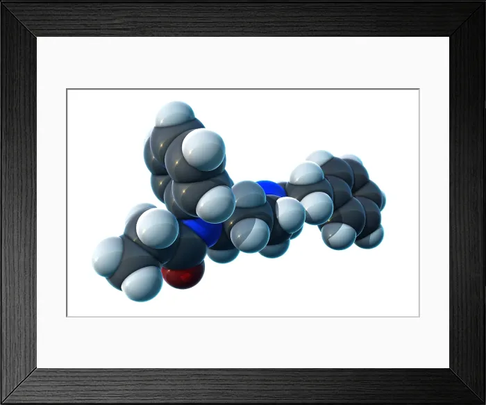 Framed Print : Fentanyl, molecular model