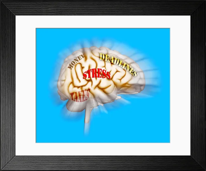 Framed Print : Stress. Illustration of the human brain, and the concept of stress and anxiety
