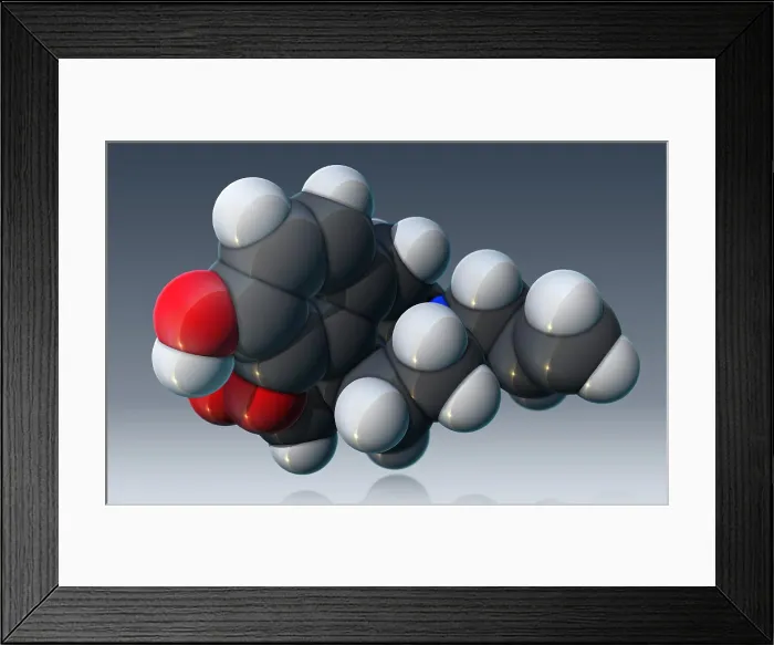 Framed Print : Naloxone, molecular model