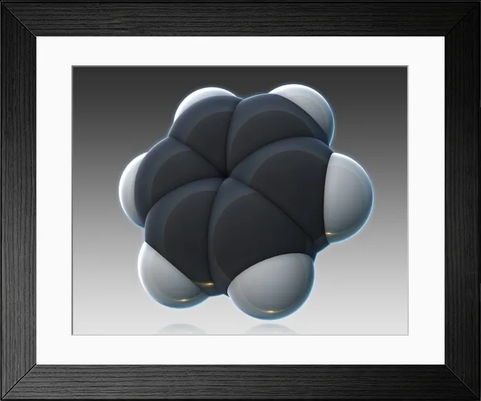 Framed Print : Benzene, Molecular Model Framed Print : Benzene, Molecular Model