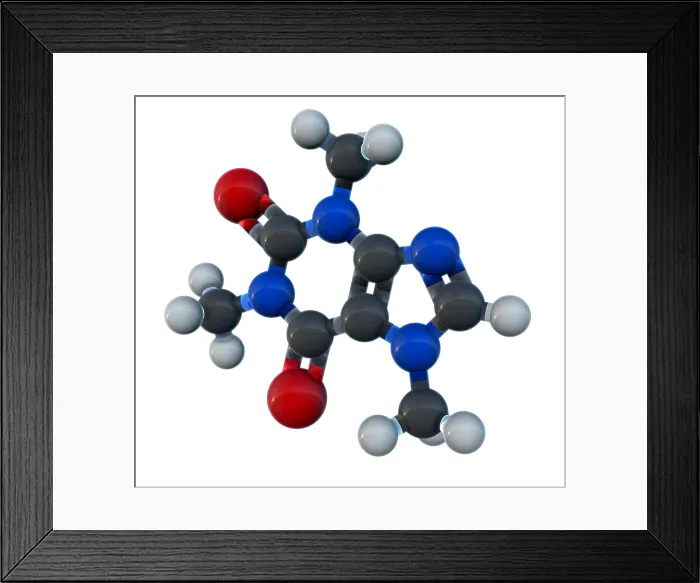 Framed Print : Caffeine Molecular Model Framed Print : Caffeine Molecular Model