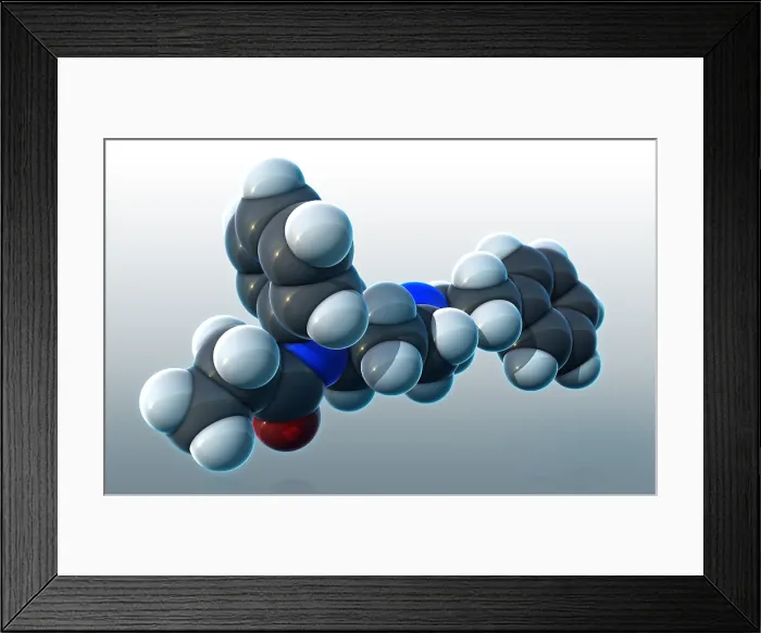 Framed Print : Fentanyl, molecular model Framed Print : Fentanyl, molecular model