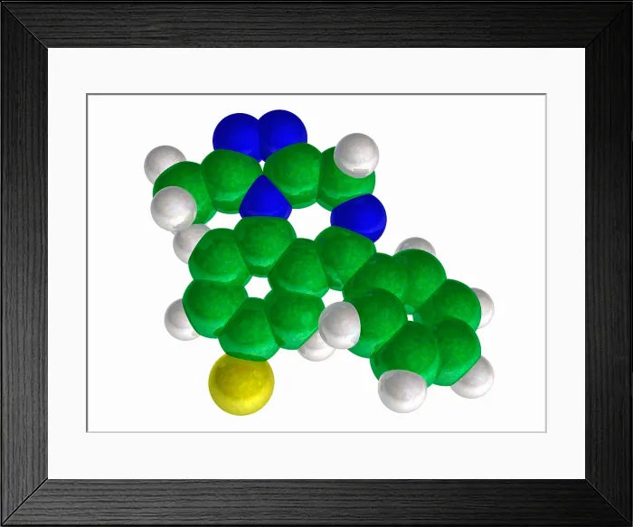 Framed Print : Alprazolam, Molecular Model Framed Print : Alprazolam, Molecular Model