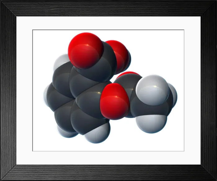 Framed Print : Aspirin, Molecular Model Framed Print : Aspirin, Molecular Model