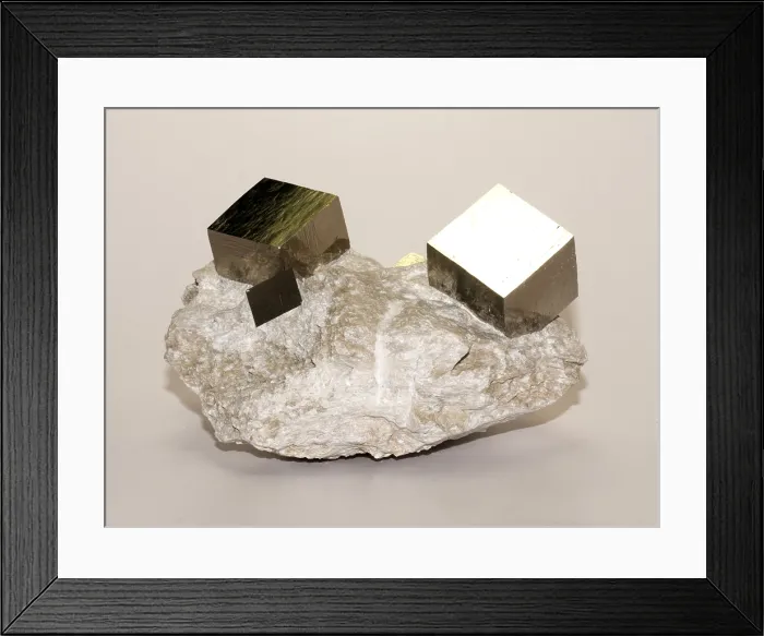 Framed Print : Iron pyrite cubic crystals in matrix Framed Print : Iron pyrite cubic crystals in matrix