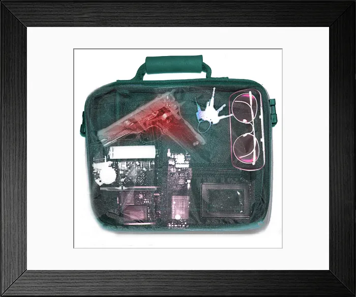 Framed Print : X-ray of a briefcase with a gun Framed Print : X-ray of a briefcase with a gun