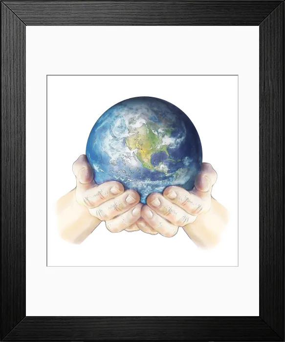Framed Print : Illustration of Earth being held Framed Print : Illustration of Earth being held