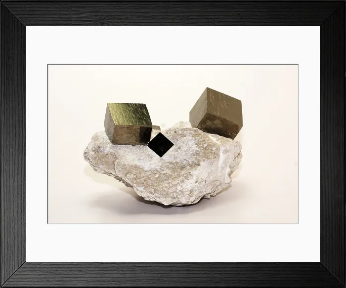 Framed Print : Iron pyrite cubic crystals in matrix Framed Print : Iron pyrite cubic crystals in matrix