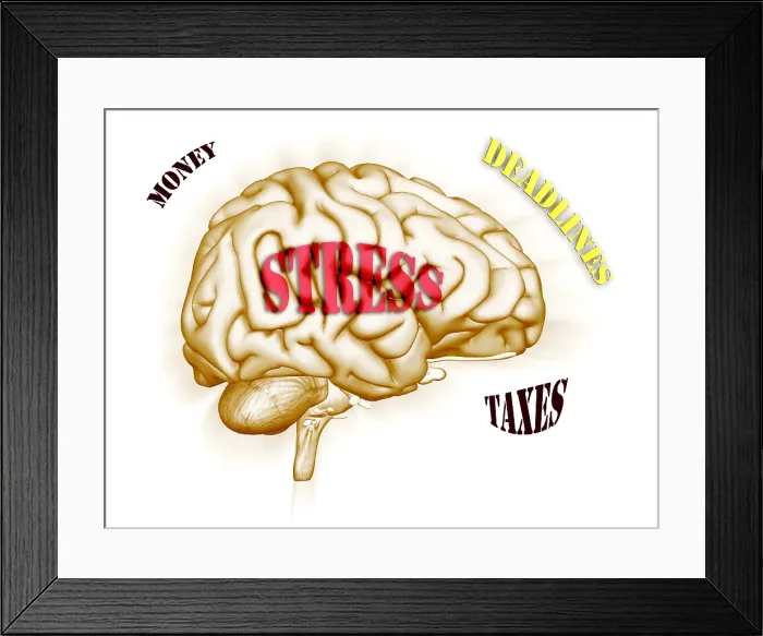 Framed Print : Stress. Illustration of the human brain, and the concept of stress and anxiety