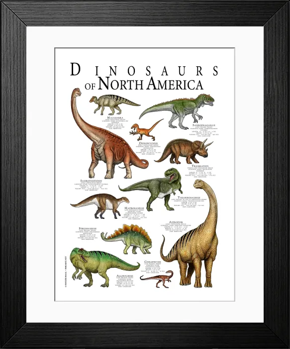 Framed Print : Dinosaurs of North America Framed Print : Dinosaurs of North America