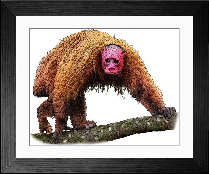 Framed Print : Bald Uakari, Illustration