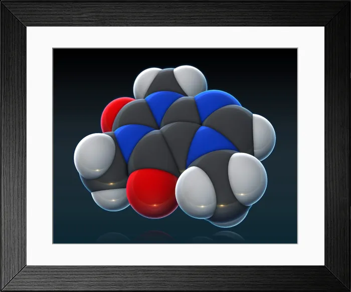 Framed Print : Caffeine Molecular Model Framed Print : Caffeine Molecular Model