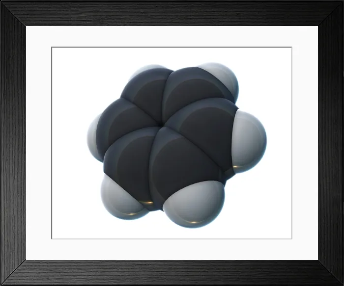 Framed Print : Benzene, Molecular Model Framed Print : Benzene, Molecular Model