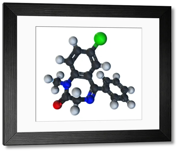 Framed Print : Diazepam Molecular Model Framed Print : Diazepam Molecular Model