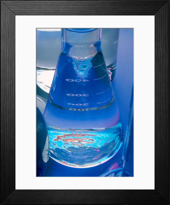 Framed Print : Flask. A flask, used in lab experiments Framed Print : Flask. A flask, used in lab experiments