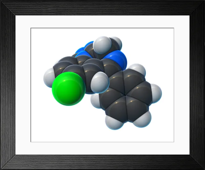 Framed Print : Alprazolam, molecular model Framed Print : Alprazolam, molecular model