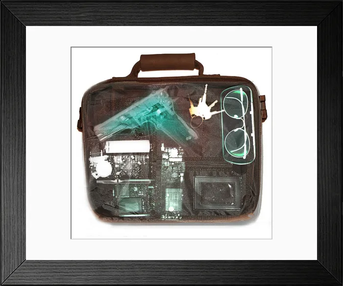 Framed Print : X-ray of a briefcase with a gun Framed Print : X-ray of a briefcase with a gun