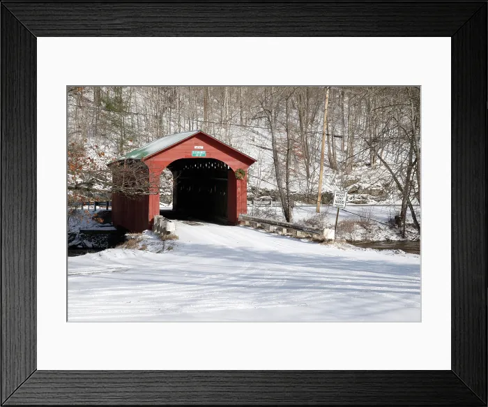Framed Print : Arlington Covered Bridge in snow Framed Print : Arlington Covered Bridge in snow