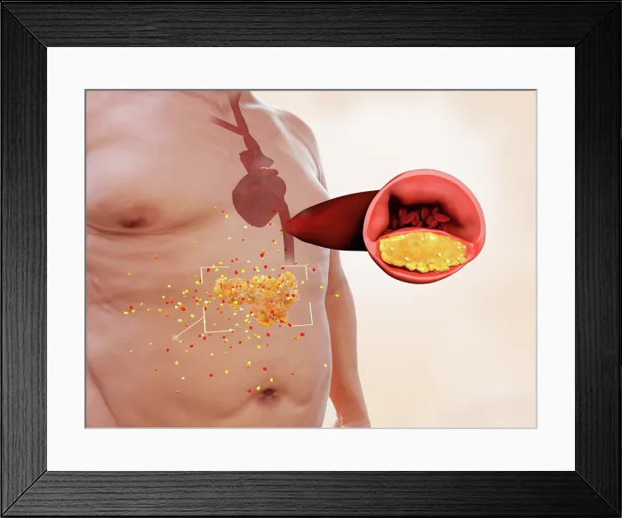 Framed Print : Visceral fat increases the risk of atherosclerosis and stroke