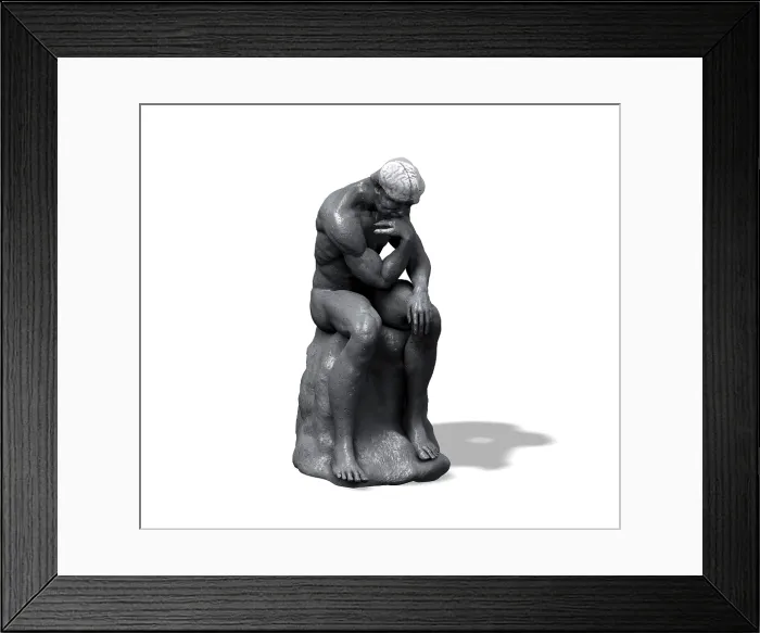 Framed Print : The Thinker with exposed brain, 3D artwork