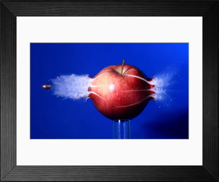 Framed Print : Bullet Hitting an Apple Framed Print : Bullet Hitting an Apple
