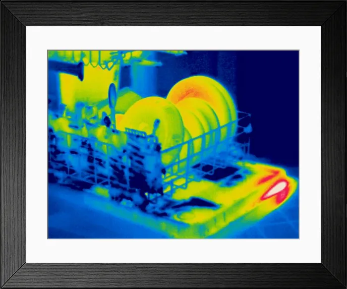 Framed Print : A thermogram of a dishwasher with dishes Framed Print : A thermogram of a dishwasher with dishes