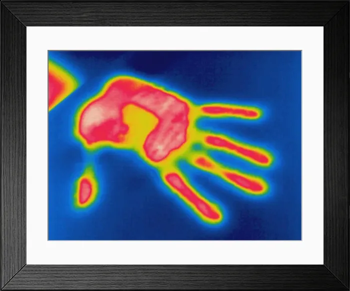 Framed Print : Thermogram of hand's thermal shadow Framed Print : Thermogram of hand's thermal shadow