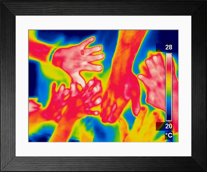 Framed Print : A thermogram of a pile of human hands Framed Print : A thermogram of a pile of human hands