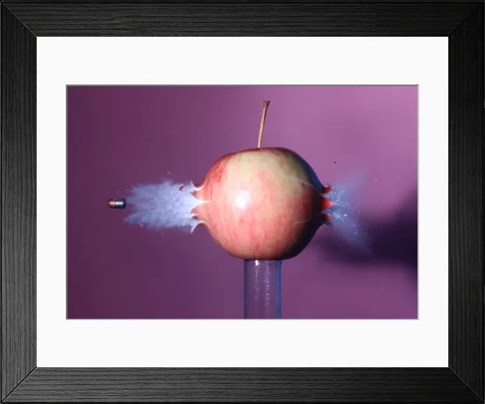Framed Print : Bullet Hitting an Apple Framed Print : Bullet Hitting an Apple