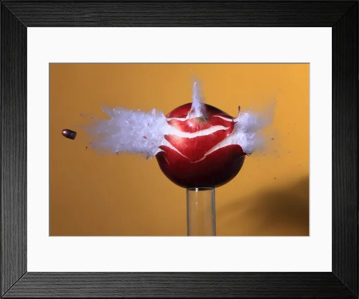 Framed Print : Bullet Hitting an Apple Framed Print : Bullet Hitting an Apple