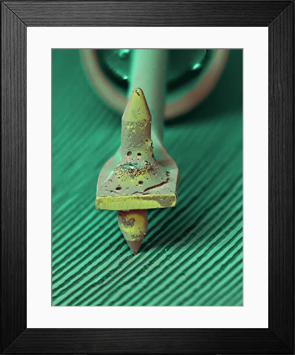 Framed Print : Record Needle, under a microscope (SEM)