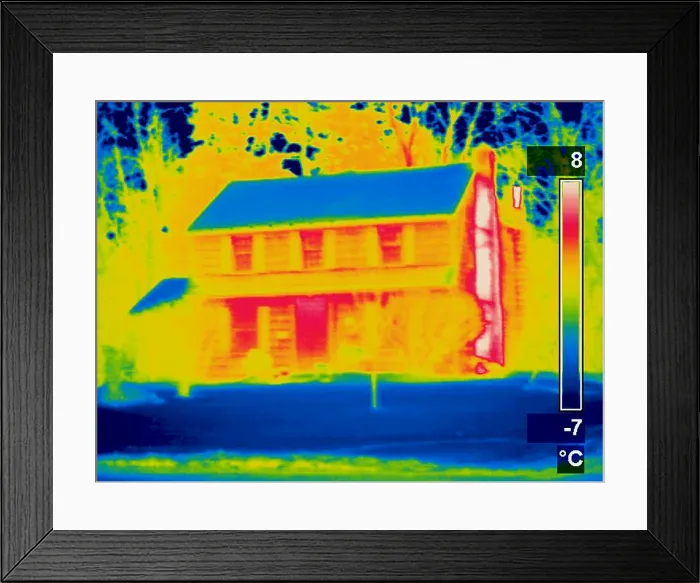 Framed Print : A thermogram of a home in winter Framed Print : A thermogram of a home in winter