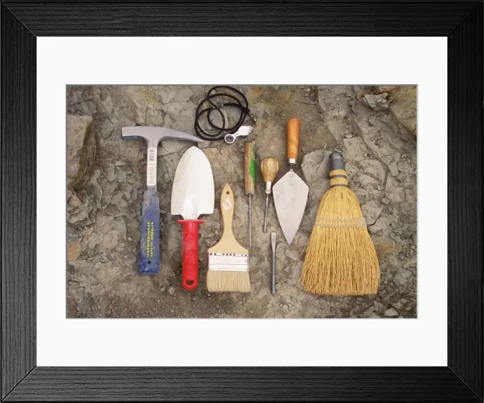 Framed Print : Tools used to excavate dinosaur fossils Framed Print : Tools used to excavate dinosaur fossils