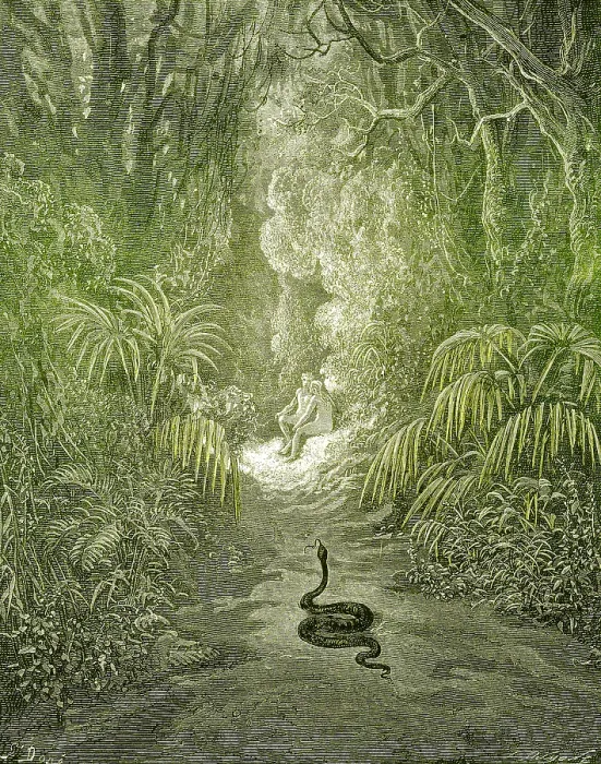 Framed Print : Adam and Eve and Snake by Dore